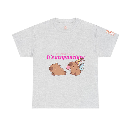 Gray t-shirt with capybaras and text: It's Not Magic, It's Acupuncture