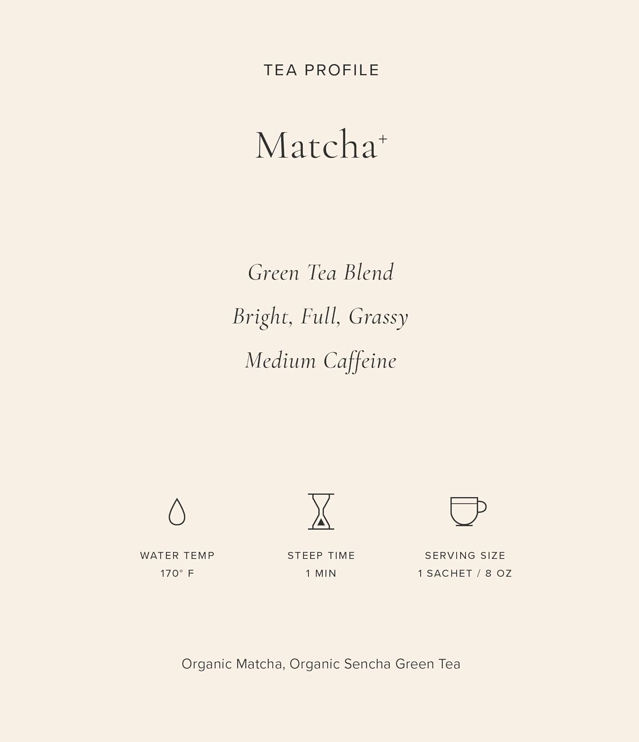 text: green tea blend; bright, full, grassy; medium caffeine